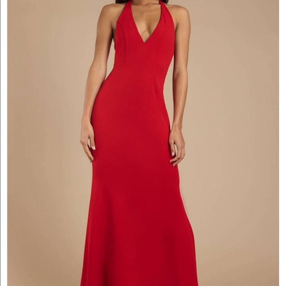 red halter maxi dress